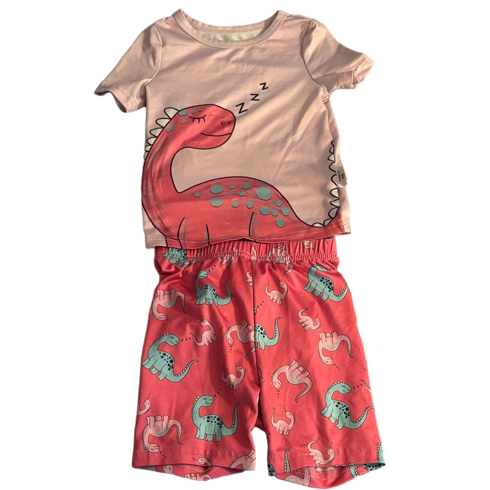 SHEIN Pink Dinosaur Pajama Set Shirt Shorts 2Y Kids